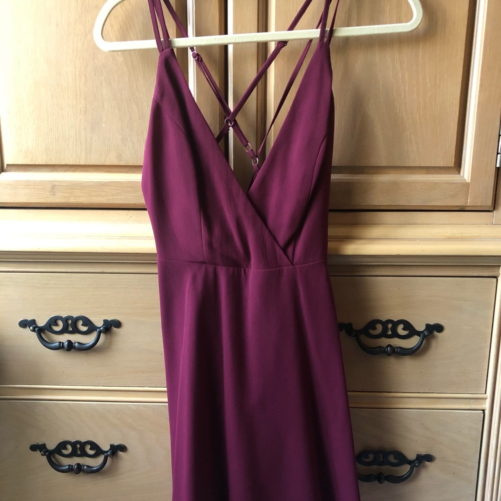 A maroon/burgundy mini dress